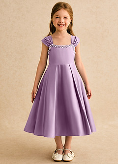 Azazie Yosemite Flower Girl Dresses Wisteria Ball-Gown Sweetheart Neckline Matte Satin Dress image4