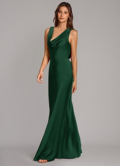 Azazie Cheryl Vestidos de damas de honor Vestido de Verde Oscuro de Satén Elástico de Corte Sirena image3