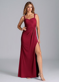 Azazie Micky Bridesmaid Dresses Burgundy A-Line Pleated Mesh Dress image4