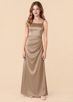 Azazie Renna Junior Vestido de Gris Pardo de Satén Elástico de Corte en A con Plisado image5
