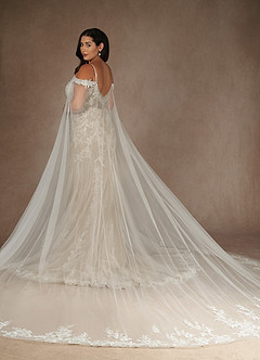 Azazie Leonie Wedding Dresses Diamond White Nude Mermaid V-Neck Sequins Tulle Dress image18