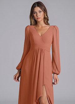 Azazie Liah Bridesmaid Dresses MAI TAI A-Line Long Sleeve Chiffon Dress image7