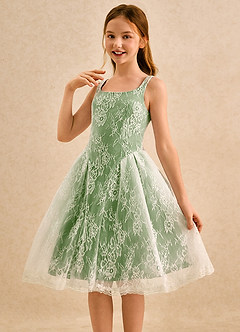 Azazie Cubbie Girls Formal Blumenmädchenkleider A-Linie Spitze Kleid Basilikum image3