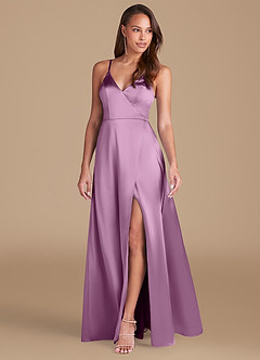 Azazie Maksim Bridesmaid Dresses Wisteria A-Line Metallic Satin Dress image4