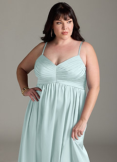 Azazie Alia Brautjungfernkleider A-Linie Plissee Stretch-Satin Kleid Seegrün image14