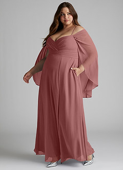 Azazie Cienna Bridesmaid Dresses Desert Rose A-Line Long Sleeve Chiffon Dress image10