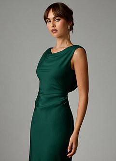 Azazie Kieryn Bridesmaid Dresses Emerald Mermaid Pleated Stretch Satin Dress image6