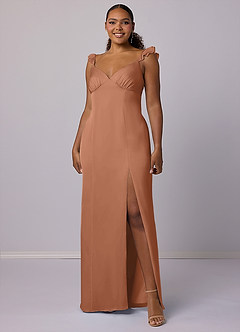 Barbie ♥ Azazie Final Sale Bronzer Sheath Stretch Satin Dress image9