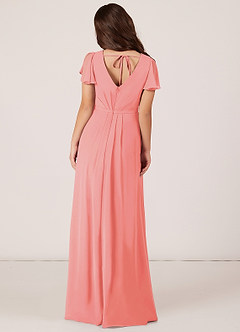 Azazie Peony Junior Robe Trapèze en Mousseline de soie Plissée Corail image2