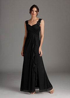 Azazie Edelin Mother of the Bride Dresses Black A-Line Sweetheart Neckline Pleated Mesh Dress image4