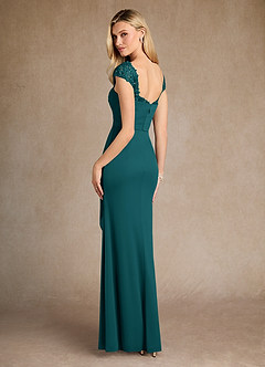 Azazie Belfast Abiti per la Madre della Sposa Abito Tubino in Maglia Pizzo Verde Pavone image2