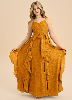 Azazie Peyton Junior Vestido de Caramelo de Devorado Floral de Corte en A con Plisado image3