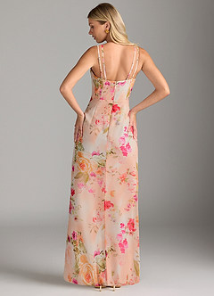 Azazie Leo Jurken voor bruidsmeisjes Jurk van Chiffon met Zeemeermin V-hals geplooid Abstract Boeket Bloemen image2
