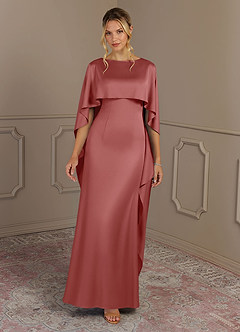 Azazie Eli Mère de la mariée Robes Robe Fourreau en Satin extensible Col de bateau Antique Rose image4