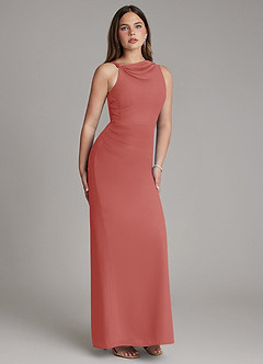 Azazie Charice Robes de demoiselle d'honneur Robe Fourreau en Mousseline de soie Plissée Antique Rose image4