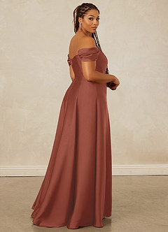 Christian Siriano Bridal for Azazie 1002 Brautjungfernkleider Wandelbar A-Linie Schulterfrei Stretch-Satin Kleid Rotbraun image15