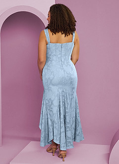 Barbie ♥ Azazie Bridesmaid Dresses Sky Blue Sheath Side Slit Floral Burnout Dress image11