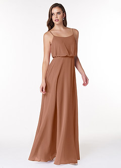Azazie Lupe Bridesmaid Dresses Bronzer A-Line Scoop Blouson Chiffon Dress image4