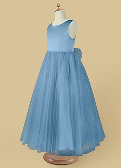 Azazie Muni Blumenmädchenkleider A-Linie Schleifen Tüll Kleid Stahlblau image4