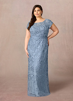 Azazie Dorit Mother of the Bride Dresses Dusty Blue Sheath Scoop Lace Dress image7
