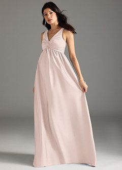 Azazie Yetta Maternity Bridesmaid Dresses A-Line Pleated Stretch Satin Floor-Length Dress image6