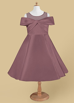 Azazie Shirin Blumenmädchenkleider A-Linie Schulterfrei Matte Satin Kleid Vintage Mauve image5
