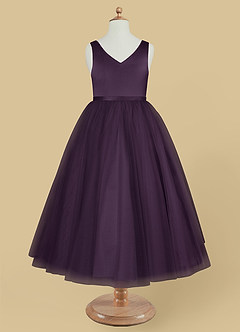 Azazie Marybell Jurken voor bloemenmeisjes A-Lijn Jurk van Tule Boog Pruim image5