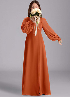 Azazie Bondi Junior Burnt Orange A-Line Blouson Chiffon Dress image1
