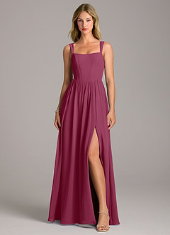 Azazie Rosaline Bridesmaid Dresses Mulberry A-Line Side Slit Chiffon Dress image4