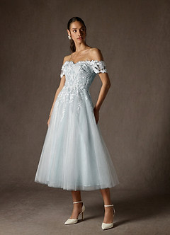 Azazie Rowe Hochzeitskleider A-Linie Schulterfrei Spitze Kleid Wolkig Blau image4