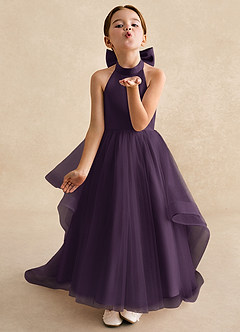 Azazie Bev Flower Girl Dresses Plum A-Line Convertible Tulle Dress image4