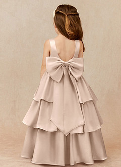 Azazie Margie Flower Girl Dresses English Rose A-Line Bow Stretch Satin Dress image1
