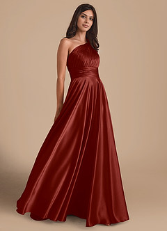 Azazie Charlize Bridesmaid Dresses Terracotta A-Line One Shoulder Metallic Satin Dress image4