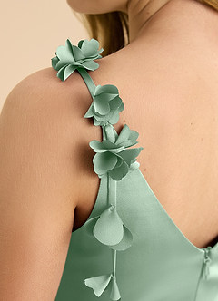 Azazie Gumdrop Junior 엠파이어 주름진 스트레치 새틴 플로어 길이 주니어 신부 들러리 드레스 image8