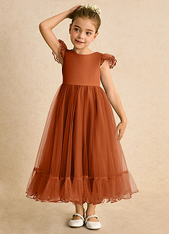 Azazie Phebs Flower Girl Dresses Burnt Orange A-Line Tulle Dress image5
