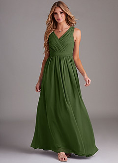 Azazie Kingsley Bridesmaid Dresses Olive A-Line Lace Chiffon Dress image3
