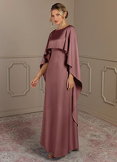 Azazie Eli Mother of the Bride Dresses Vintage Mauve Sheath Boatneck Stretch Satin Dress image3