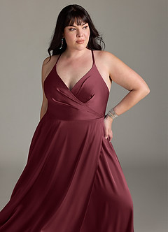 Azazie Davis Brautjungfernkleider A-Linie Plissee Stretch-Satin Kleid Merlot image11