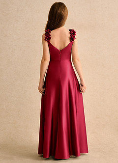 Azazie Rosita Girls Formal Jurken voor bloemenmeisjes A-Lijn Jurk van Mat Satijn Geplooid Scharlaken image4