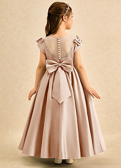Azazie Toffee Abiti da Ragazza di Fiori Abito Stile Principessa in Raso Opaco Fiocco Rosa Inglese image1