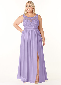 Azazie Elly Brautjungfernkleider A-Linie Rundhalsausschnitt mit Spitze Chiffon Kleid Flieder image7
