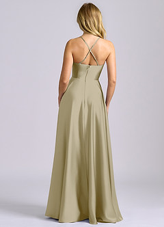 Azazie Truce Bridesmaid Dresses Moss Green A-Line Stretch Satin Dress image2