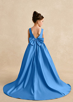 Azazie Mimia Robe Demoiselle D'honneur Fillette Robe Trapèze en Mat Satiné Arc Geai Bleu image2