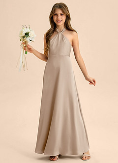 Azazie Beah Junior Robe Trapèze en Satin extensible Plissée Taupe image3