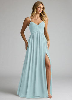Azazie Alia Bridesmaid Dresses Mist A-Line Pleated Chiffon Dress image2