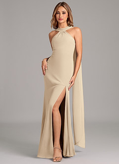 Azazie Kinsley Vestidos de damas de honor Vestido de Champán de Gasa de Corte Sirena con Plisado image4