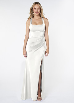 Azazie Mero Vestidos de madrinha de casamento Vestido Branco de Cetim elástico de sereia com Plissado image1