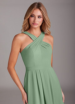 Azazie Dixie Vestidos de damas de honor Vestido de Matcha de Gasa de Corte en A con Halter Plisado image5