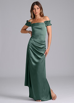 Azazie Kalysia Bridesmaid Dresses Eucalyptus Mermaid Off the Shoulder Stretch Satin Convertible Dress image3
