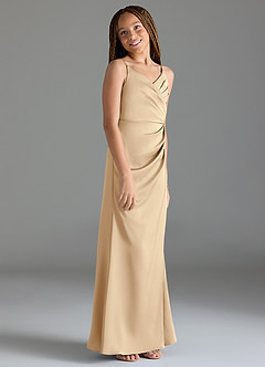 Azazie Maci Junior Champagne Mermaid Pleated Stretch Satin Dress image4